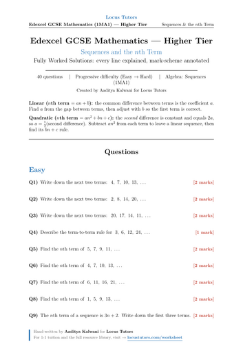 Sequences and the nth Term | 40 Worked Examples | Edexcel GCSE Higher Maths