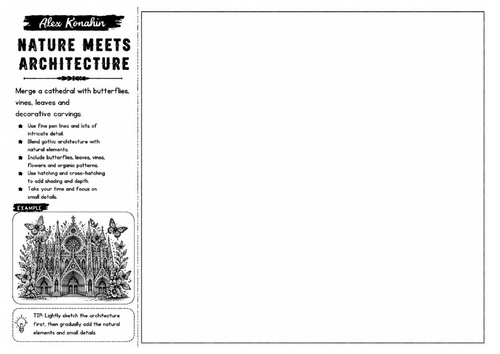 Nature Meets Architecture | Alex Konahin Inspired Cathedral Drawing Worksheet | Decorative Art Activ