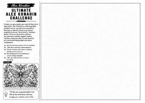 Ultimate Alex Konahin Challenge | Detailed Pen & Ink Illustration Worksheet | KS3 KS4 GCSE Art
