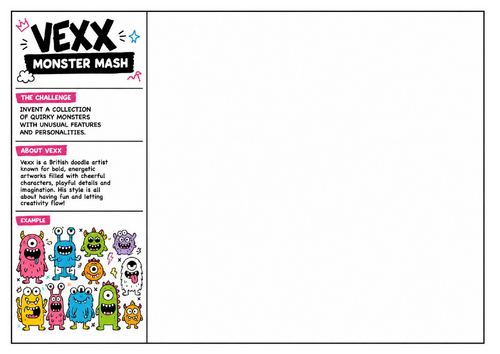 Vexx Inspired Monster Mash Worksheet | Design Funny Cartoon Monsters | Creative Art Activity