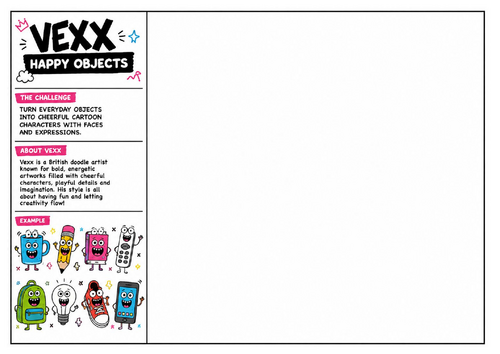 Vexx Inspired Happy Objects Worksheet | Turn Everyday Objects into Cartoon Characters | Art Cover Le