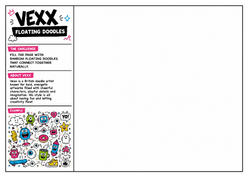 Vexx Inspired Floating Doodles Worksheet | Creative Doodle Drawing Challenge | KS2 KS3 KS4