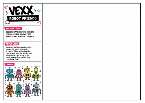 Vexx Inspired Robot Friends Worksheet | Cartoon Robot Design Activity | Creative Art Lesson