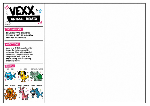 Vexx Inspired Animal Remix Worksheet | Fantasy Animal Drawing Challenge | Creative Art Resource