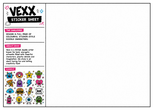 Vexx Inspired Sticker Sheet Worksheet | Cartoon Sticker Design Activity | Creative Art Lesson