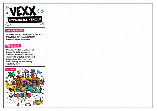 Vexx Inspired Impossible Vehicle Worksheet | Fantasy Vehicle Design | Cartoon Drawing Activity