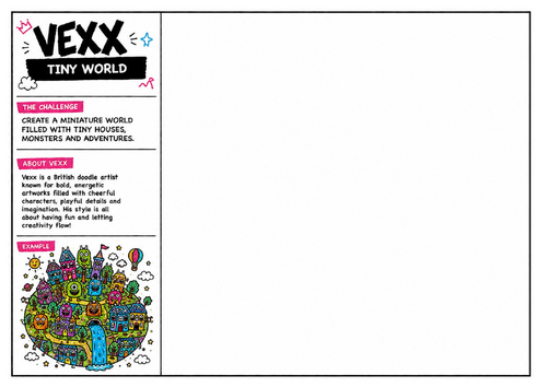 Vexx Inspired Tiny World Worksheet | Miniature World Drawing Challenge | Creative Illustration Activ