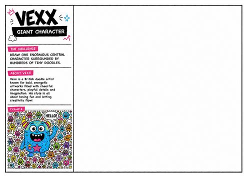 Vexx Inspired Giant Character Worksheet | Cartoon Illustration Challenge | KS2 KS3 KS4 Art Activity