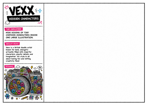 Vexx Inspired Hidden Characters Worksheet | Creative Search & Draw Activity | Cartoon Illustration L