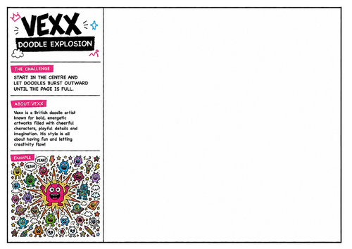 Vexx Inspired Doodle Explosion Worksheet | Creative Doodle Drawing Activity | Art Cover Lesson