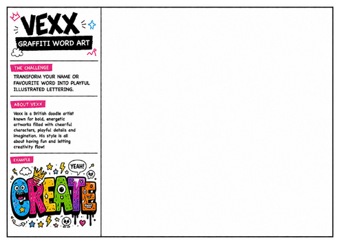 Vexx Inspired Graffiti Word Art Worksheet | Creative Lettering Activity | Typography Art Lesson