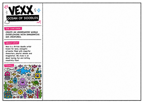 Vexx Inspired Ocean of Doodles Worksheet | Underwater Cartoon Drawing Activity | Creative Art Lesson