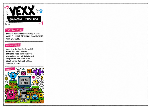 Vexx Inspired Gaming Universe Worksheet | Video Game Character Design | Creative Drawing Activity