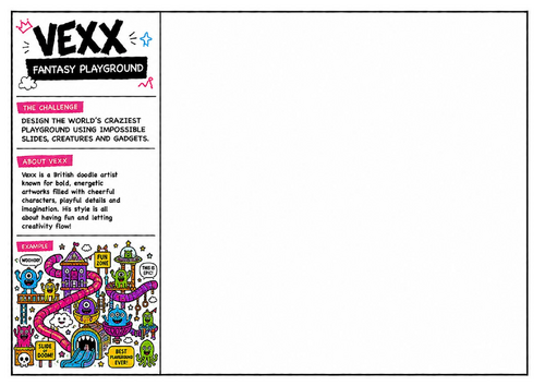 Vexx Inspired Fantasy Playground Worksheet | Imaginative Playground Design | Cartoon Art Activity