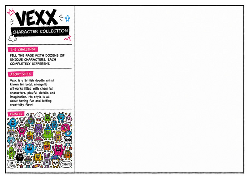 Vexx Inspired Character Collection Worksheet | Cartoon Character Design Challenge | Creative Art Les