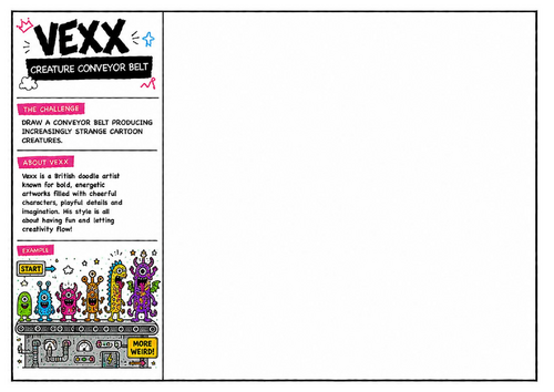 Vexx Inspired Creature Conveyor Belt Worksheet | Cartoon Creature Design Activity | Creative Drawing