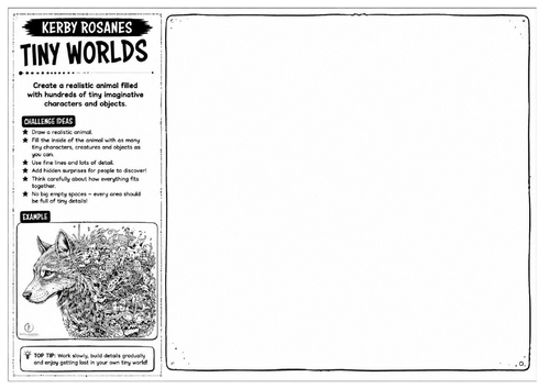 Kerby Rosanes Inspired Art Worksheet – Tiny Worlds | Detailed Animal Illustration | KS3 KS4 GCSE Cov