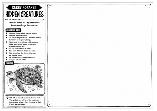 Kerby Rosanes Inspired Art Worksheet – Hidden Creatures | Detailed Illustration Challenge | KS3 KS4