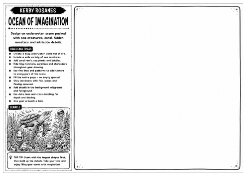 Kerby Rosanes Inspired Art Worksheet – Ocean of Imagination | Underwater Drawing Challenge | KS3 KS4