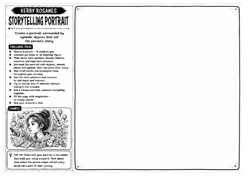 Kerby Rosanes Inspired Art Worksheet – Storytelling Portrait | Symbolic Drawing Activity | KS3 KS4 G