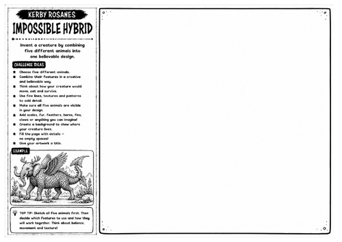 Kerby Rosanes Inspired Art Worksheet – Impossible Hybrid | Creature Design Challenge | KS3 KS4 GCSE