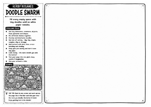 Kerby Rosanes Inspired Art Worksheet – Doodle Swarm | Pen & Ink Pattern Drawing | KS3 KS4 GCSE