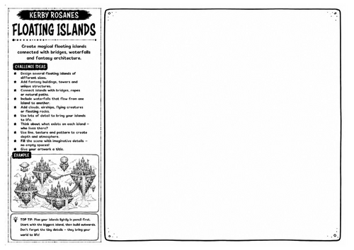 Kerby Rosanes Inspired Art Worksheet – Floating Islands | Fantasy Landscape Drawing | KS3 KS4 GCSE