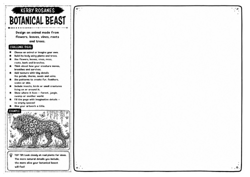 Kerby Rosanes Inspired Art Worksheet – Botanical Beast | Nature Inspired Animal Design | KS3 KS4 GCS