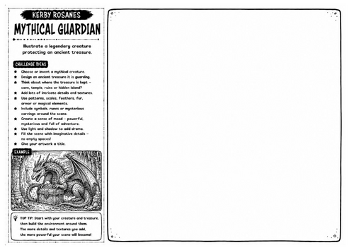 Kerby Rosanes Inspired Art Worksheet – Mythical Guardian | Fantasy Creature Drawing | KS3 KS4 GCSE