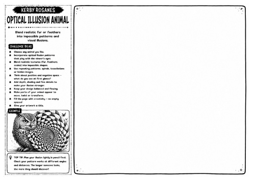 Kerby Rosanes Inspired Art Worksheet – Optical Illusion Animal | Pen & Ink Drawing Challenge | KS3 K