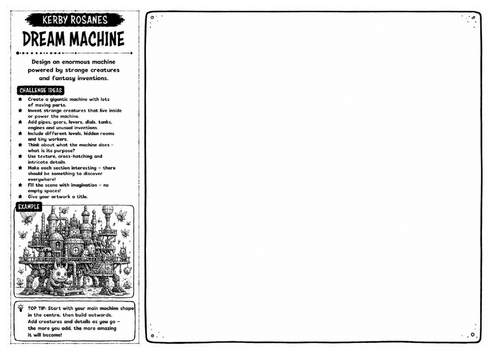Kerby Rosanes Inspired Art Worksheet – Dream Machine | Fantasy Machine Drawing | KS3 KS4 GCSE
