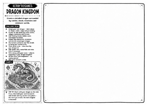 Kerby Rosanes Inspired Art Worksheet – Dragon Kingdom | Fantasy Dragon Illustration | KS3 KS4 GCSE