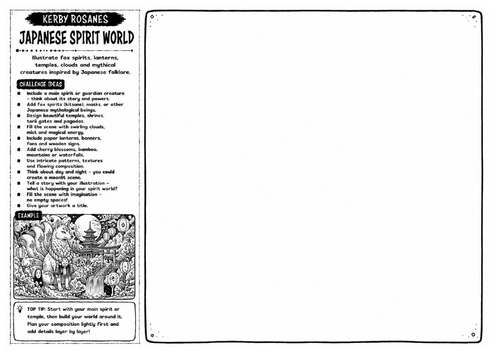 Kerby Rosanes Inspired Art Worksheet – Japanese Spirit World | Mythical Illustration | KS3 KS4 GCSE