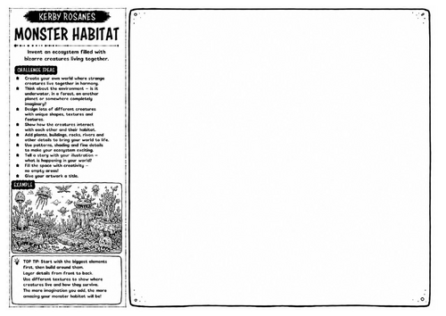 Kerby Rosanes Inspired Art Worksheet – Monster Habitat | Fantasy Ecosystem Drawing | KS3 KS4 GCSE