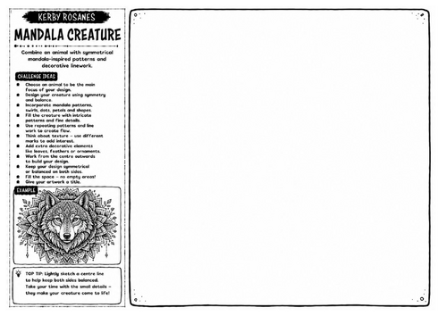 Kerby Rosanes Inspired Art Worksheet – Mandala Creature | Pattern Drawing Activity | KS3 KS4 GCSE