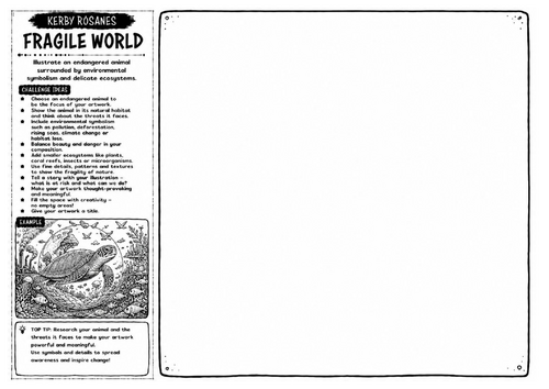 Kerby Rosanes Inspired Art Worksheet – Fragile World | Endangered Wildlife Drawing | KS3 KS4 GCSE