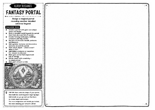 Kerby Rosanes Inspired Art Worksheet – Fantasy Portal | Magical World Drawing | KS3 KS4 GCSE