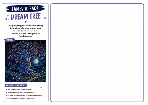 James R. Eads Inspired Art Worksheet | Dream Tree | Fantasy Tree Drawing Activity | KS2 KS3 KS4