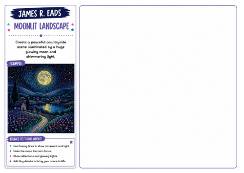 James R. Eads Inspired Art Worksheet | Moonlit Landscape | Fantasy Landscape Activity | KS2 KS3 KS4