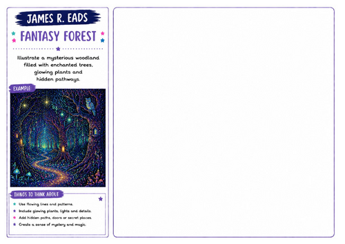 James R. Eads Inspired Art Worksheet | Fantasy Forest | Enchanted Woodland Activity | KS2 KS3 KS4