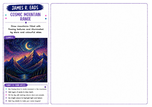 James R. Eads Inspired Art Worksheet | Cosmic Mountain Range | Landscape Art Activity | KS2 KS3 KS4