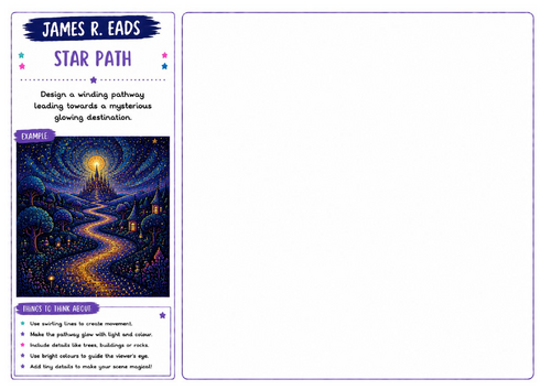 James R. Eads Inspired Art Worksheet | Star Path | Fantasy Journey Drawing | KS2 KS3 KS4
