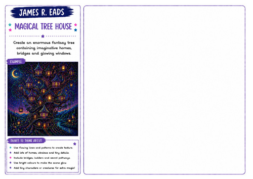 James R. Eads Inspired Art Worksheet | Magical Tree House | Fantasy Architecture Activity | KS2 KS3