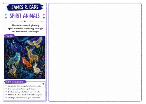 James R. Eads Inspired Art Worksheet | Spirit Animals | Fantasy Wildlife Drawing | KS2 KS3 KS4