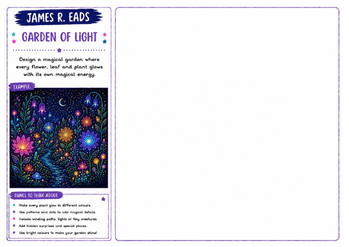 James R. Eads Inspired Art Worksheet | Garden of Light | Fantasy Nature Drawing | KS2 KS3 KS4
