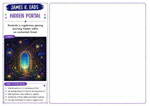 James R. Eads Inspired Art Worksheet | Hidden Portal | Fantasy Portal Drawing Activity | KS2 KS3 KS4