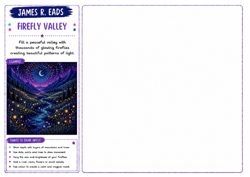James R. Eads Inspired Art Worksheet | Firefly Valley | Magical Landscape Activity | KS2 KS3 KS4