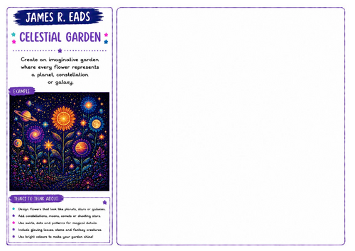 James R. Eads Inspired Art Worksheet | Celestial Garden | Fantasy Garden Drawing | KS2 KS3 KS4