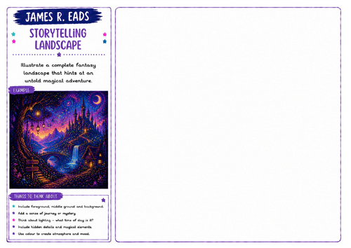 James R. Eads Inspired Art Worksheet | Storytelling Landscape | Fantasy Scene Activity | KS2 KS3 KS4