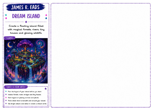James R. Eads Inspired Art Worksheet | Dream Island | Fantasy Island Drawing | KS2 KS3 KS4